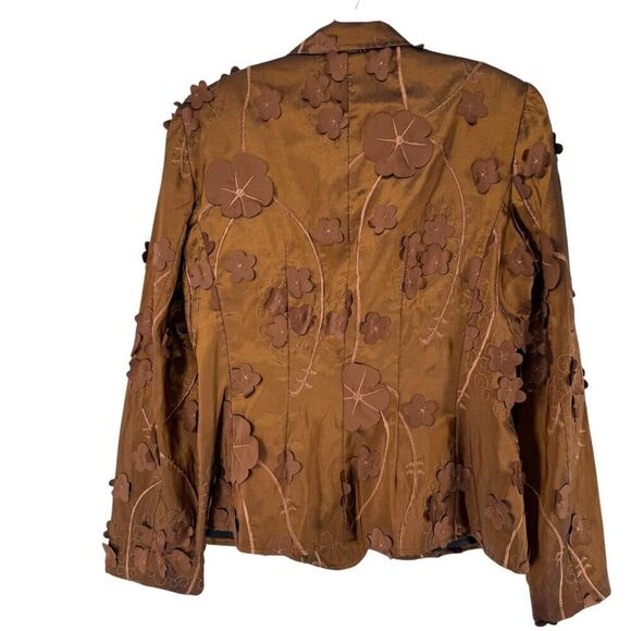 Town And Travel Blazer Brown 3D Floral Shimmer Size M Art To Wear Four Button - Picture 8 of 8